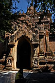 Bagan Myanmar. Htilominlo temple. Nicely carved reliefs of the doorways. 